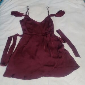 Forever 21 Burgundy Satin Wrap Mini Dress Size M